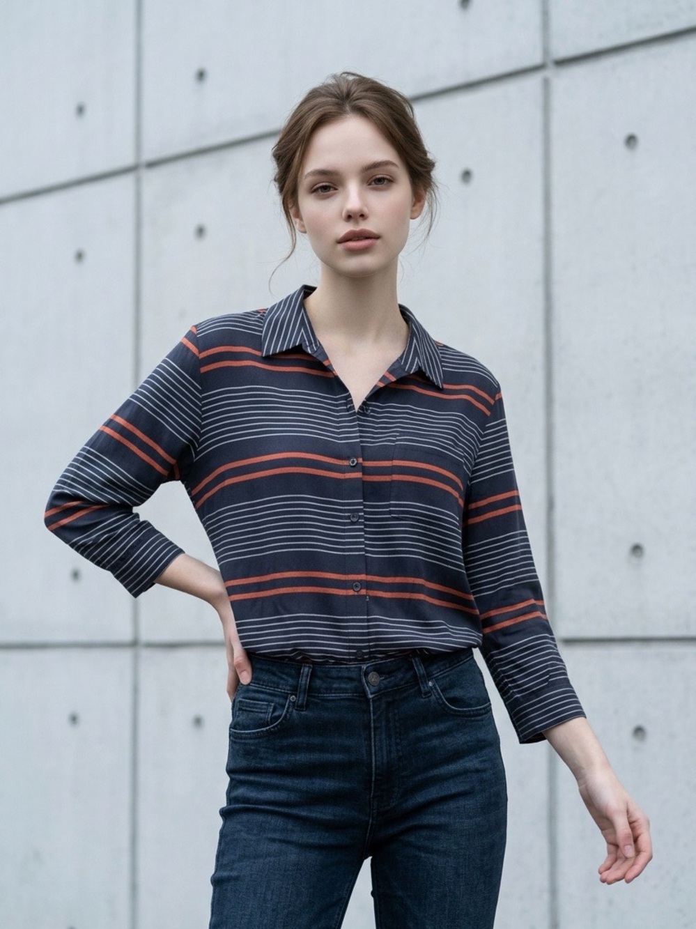 Equipment Femme Striped Silk Shirt, Size M